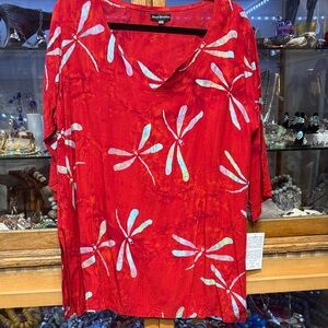 Red Dragonfly Pattern Women's Blouse